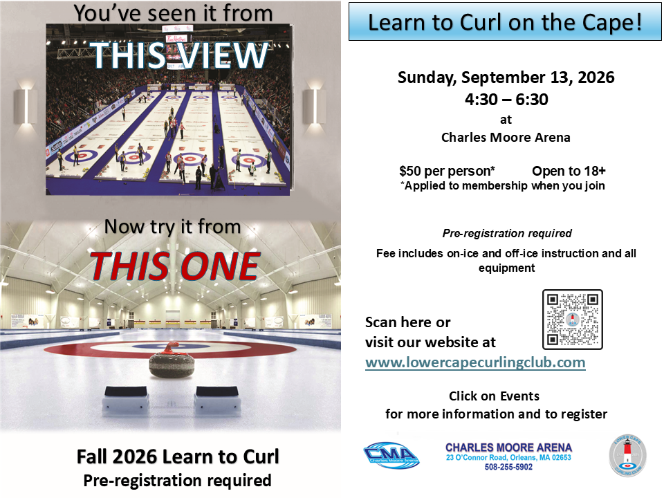 image of olympic curling sheet with registration details for September 2026 Learn to Curl